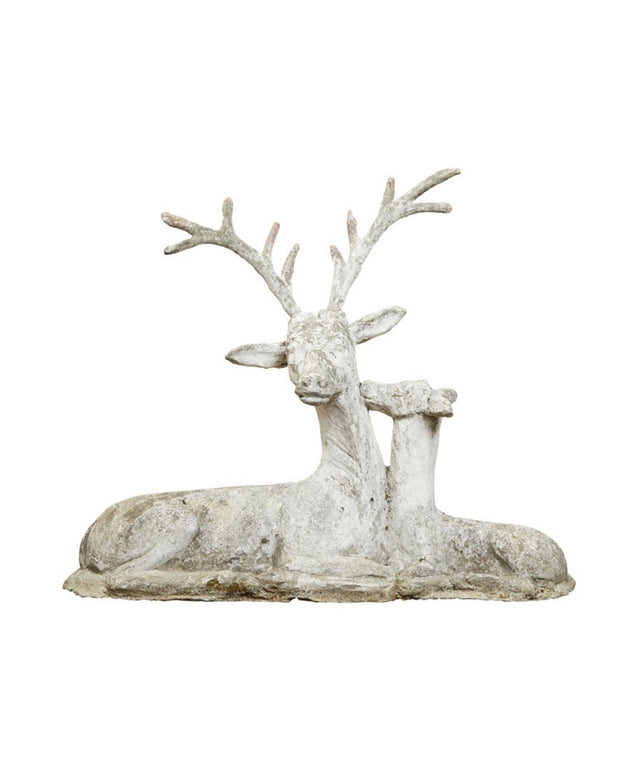 English 1920s Cast Stone Reclining Stag and Doe